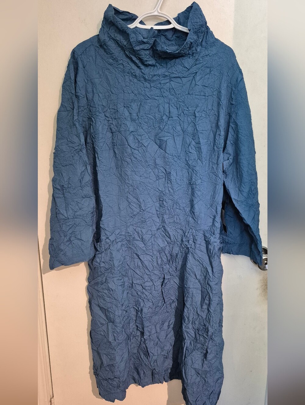 Habitat Liv Olivia Easy Cowl Ocean Blue Crinkled Tunic Dress Sz.XL NWT